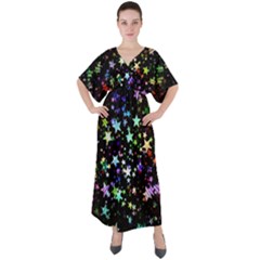 Christmas-star-gloss-lights-light V-neck Boho Style Maxi Dress by Grandong