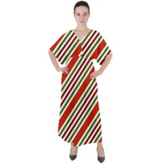 Christmas-color-stripes V-neck Boho Style Maxi Dress by Grandong