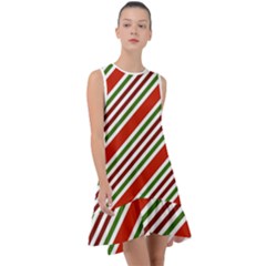 Christmas-color-stripes Frill Swing Dress by Grandong