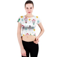 Christmas-seamless-pattern-with-cute-kawaii-mouse Crew Neck Crop Top by Grandong