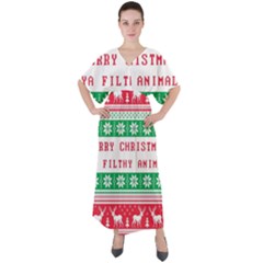 Merry Christmas Ya Filthy Animal V-neck Boho Style Maxi Dress by Grandong