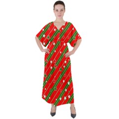 Christmas-paper-star-texture     - V-neck Boho Style Maxi Dress by Grandong