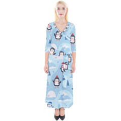 Christmas-seamless-pattern-with-penguin Quarter Sleeve Wrap Maxi Dress by Grandong