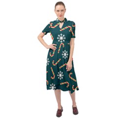 Christmas-seamless-pattern-with-candies-snowflakes Keyhole Neckline Chiffon Dress by Grandong