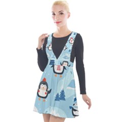 Christmas-seamless-pattern-with-penguin Plunge Pinafore Velour Dress by Grandong