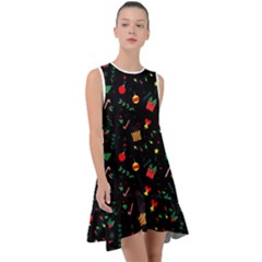 Christmas Pattern Texture Colorful Wallpaper Frill Swing Dress by Grandong