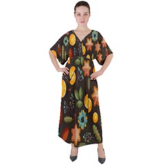 Christmas-seamless-pattern   - V-neck Boho Style Maxi Dress by Grandong