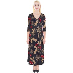 Christmas-pattern-with-snowflakes-berries Quarter Sleeve Wrap Maxi Dress by Grandong