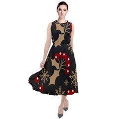 Christmas-pattern-with-snowflakes-berries Round Neck Boho Dress by Grandong