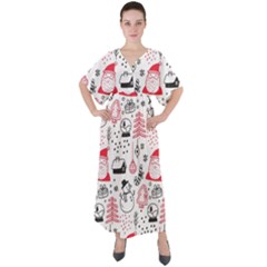 Christmas-themed-seamless-pattern V-neck Boho Style Maxi Dress by Grandong