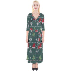 Beautiful-knitted-christmas-pattern -- Quarter Sleeve Wrap Maxi Dress by Grandong