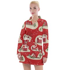 Christmas-new-year-seamless-pattern Women s Long Sleeve Casual Dress by Grandong