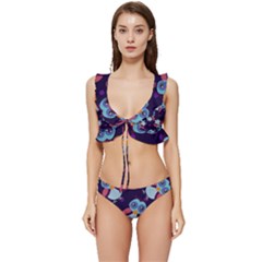 Owl-pattern-background Low Cut Ruffle Edge Bikini Set by Grandong