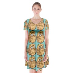 Owl-stars-pattern-background Short Sleeve V-neck Flare Dress by Grandong