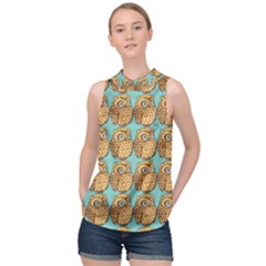 Owl-stars-pattern-background High Neck Satin Top by Grandong