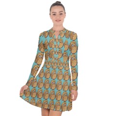 Owl-pattern-background Long Sleeve Panel Dress by Grandong