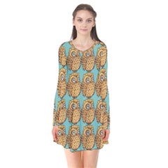 Owl Bird Cartoon Long Sleeve V-neck Flare Dress by Grandong