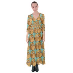 Owl Bird Pattern Button Up Maxi Dress by Grandong