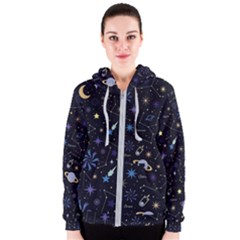 Starry Night  Space Constellations  Stars  Galaxy  Universe Graphic  Illustration Women s Zipper Hoodie by Grandong