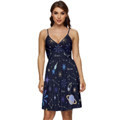 Starry Night  Space Constellations  Stars  Galaxy  Universe Graphic  Illustration V-neck Pocket Summer Dress  by Grandong