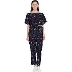 Starry Night  Space Constellations  Stars  Galaxy  Universe Graphic  Illustration Batwing Lightweight Chiffon Jumpsuit by Grandong