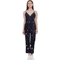 Starry Night  Space Constellations  Stars  Galaxy  Universe Graphic  Illustration V-neck Camisole Jumpsuit by Grandong