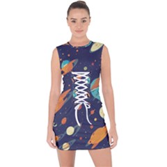 Space Galaxy Planet Universe Stars Night Fantasy Lace Up Front Bodycon Dress by Grandong