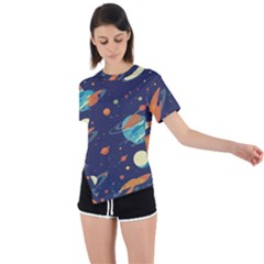 Space Galaxy Planet Universe Stars Night Fantasy Asymmetrical Short Sleeve Sports T-shirt by Grandong