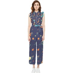 Space Galaxy Planet Universe Stars Night Fantasy Women s Frill Top Chiffon Jumpsuit by Grandong