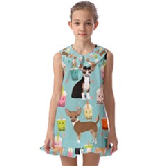 Chihuahua Bubble Kawaii Boba Tea Cute Dog Kids  Pilgrim Collar Ruffle Hem Dress by Grandong