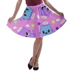 Seamless Pattern With Cute Kawaii Kittens A-line Skater Skirt by Grandong