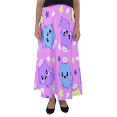 Seamless Pattern With Cute Kawaii Kittens Flared Maxi Skirt by Grandong