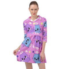 Seamless Pattern With Cute Kawaii Kittens Mini Skater Shirt Dress by Grandong