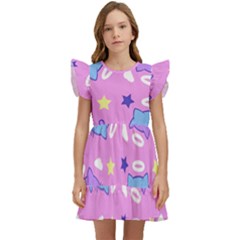 Seamless Pattern With Cute Kawaii Kittens Kids  Winged Sleeve Dress by Grandong