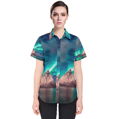 Amazing Aurora Borealis Colors Women s Short Sleeve Shirt by Grandong