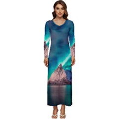 Amazing Aurora Borealis Colors Long Sleeve Longline Maxi Dress by Grandong