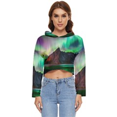 Aurora Borealis Nature Sky Light Women s Lightweight Cropped Hoodie