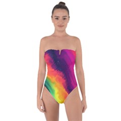 Rainbow Colorful Abstract Galaxy Tie Back One Piece Swimsuit by Ravend