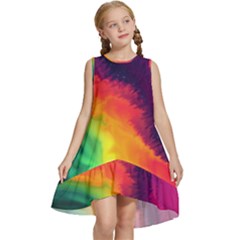 Rainbow Colorful Abstract Galaxy Kids  Frill Swing Dress by Ravend