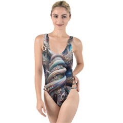 Fantasy Psychedelic Building Spiral High Leg Strappy Swimsuit by Ravend