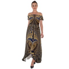 Fractal Spiral Infinite Psychedelic Off Shoulder Open Front Chiffon Dress by Ravend