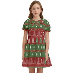 Christmas Decoration Winter Xmas Pattern Kids  Bow Tie Puff Sleeve Dress by Vaneshop