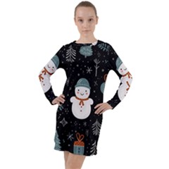 Snowman Christmas Long Sleeve Hoodie Dress by Vaneshop