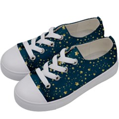 Star Golden Pattern Christmas Design White Gold Kids  Low Top Canvas Sneakers by Vaneshop