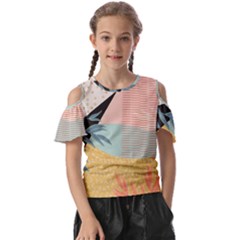 Leaves Pattern Design Colorful Decorative Texture Kids  Butterfly Cutout T-shirt by Vaneshop