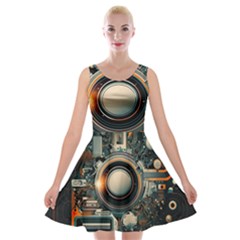 Illustrations Technology Robot Internet Processor Velvet Skater Dress by Vaneshop