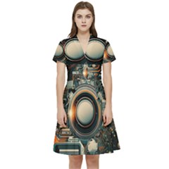 Illustrations Technology Robot Internet Processor Short Sleeve Waist Detail Dress by Vaneshop