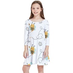 Bee Art Pattern Design Wallpaper Background Print Kids  Quarter Sleeve Skater Dress by Vaneshop