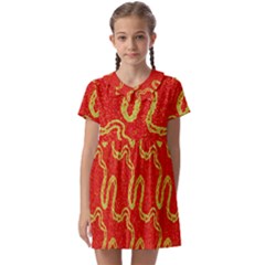 Background Ornamental Pattern Abstract Seamless Kids  Asymmetric Collar Dress by Vaneshop