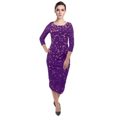 Purple Glittery Backdrop Scrapbooking Sparkle Quarter Sleeve Midi Velour Bodycon Dress by Vaneshop